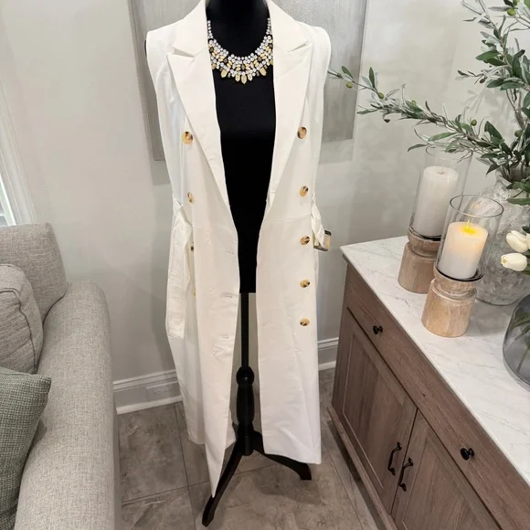NWT Riva White Double-Breasted Sleeveless Trench Dress - Picture 5 of 14